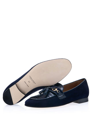 SUPERGLAMOUROUS Bruno Exotic Crocodile Skin & Suede Tassel Loafer (SPGM1366)-AmbrogioShoes