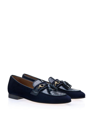SUPERGLAMOUROUS Bruno Exotic Crocodile Skin & Suede Tassel Loafer (SPGM1366)-AmbrogioShoes