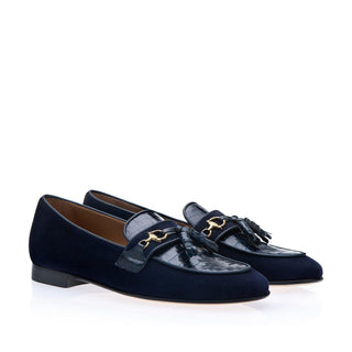 SUPERGLAMOUROUS Bruno Exotic Crocodile Skin & Suede Tassel Loafer (SPGM1366)-AmbrogioShoes