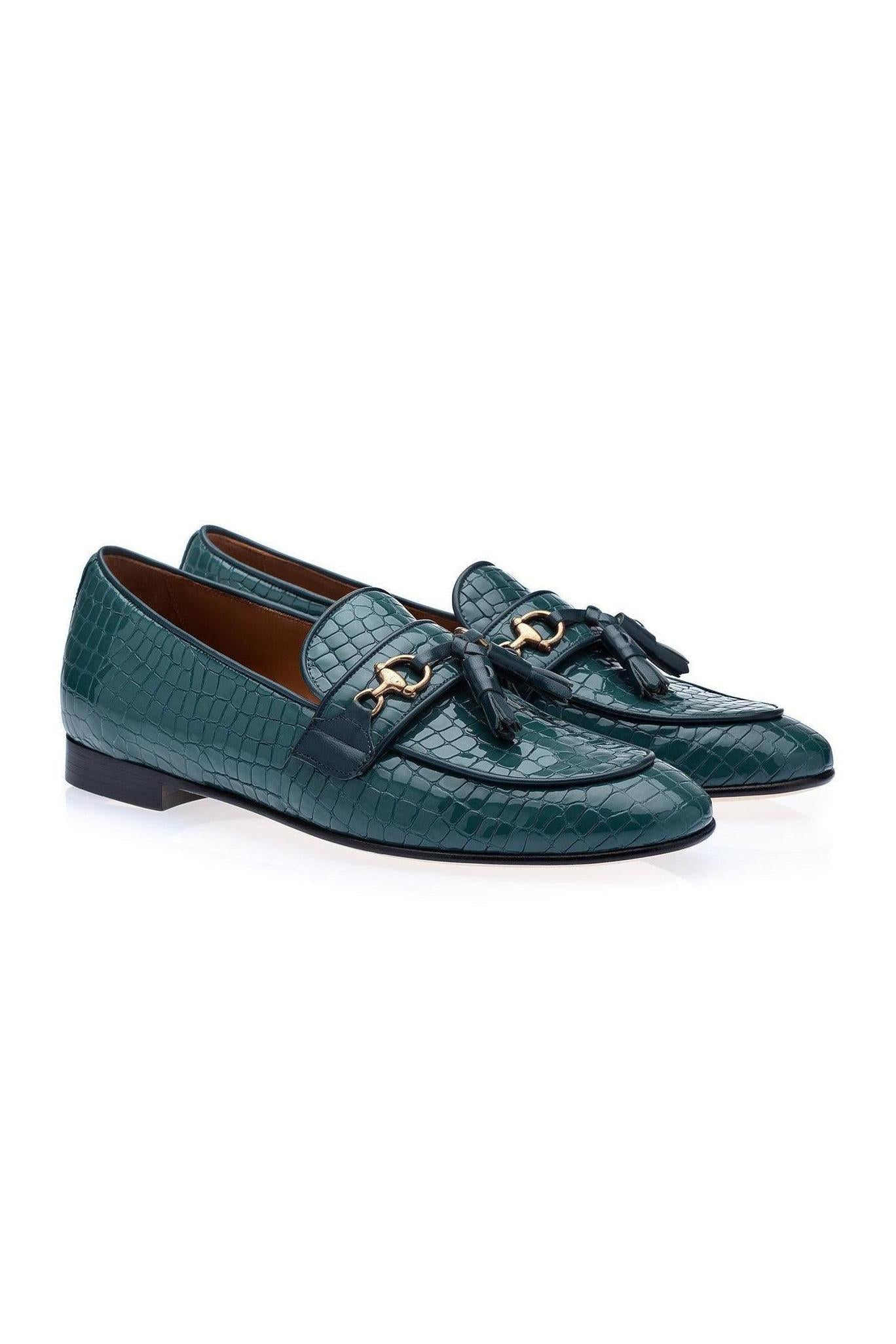 SUPERGLAMOUROUS Bruno Men's Formal Shoes Green Crocodile Print Leather AmbrogioShoes SUPERGLAMOUROUS Bruno Men's Formal Shoes Green Crocodile Print Leather AmbrogioShoes