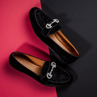 SUPERGLAMOUROUS Chakra Plum Men's Shoes Black Shiny Velvet Slip-On Loafers (SPGM1299)-AmbrogioShoes