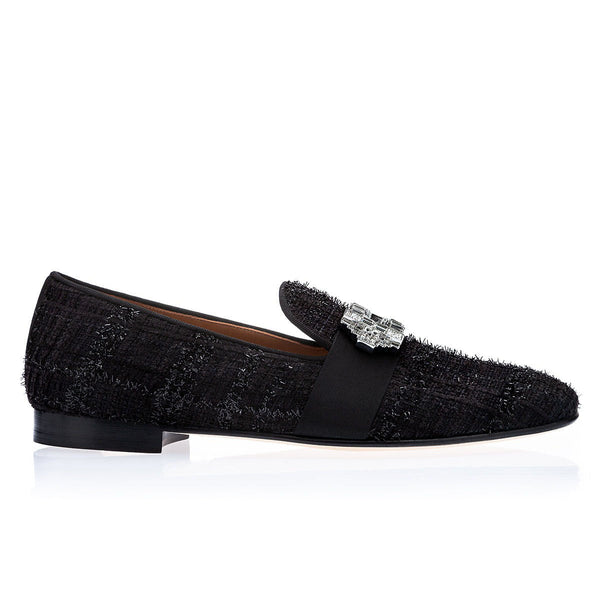 SUPERGLAMOUROUS Coruna Alana Men's Shoes Black Boucle Slipper Loafers (SPGM1321)-AmbrogioShoes