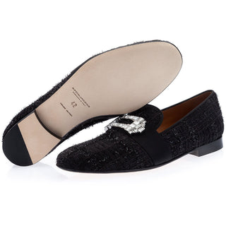 SUPERGLAMOUROUS Coruna Alana Men's Shoes Black Boucle Slipper Loafers (SPGM1321)-AmbrogioShoes