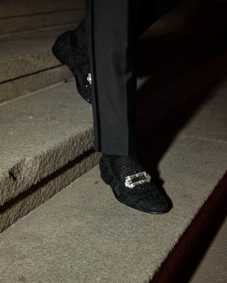 SUPERGLAMOUROUS Coruna Alana Men's Shoes Black Boucle Slipper Loafers (SPGM1321)-AmbrogioShoes