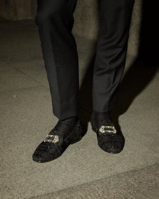 SUPERGLAMOUROUS Coruna Alana Men's Shoes Black Boucle Slipper Loafers (SPGM1321)-AmbrogioShoes