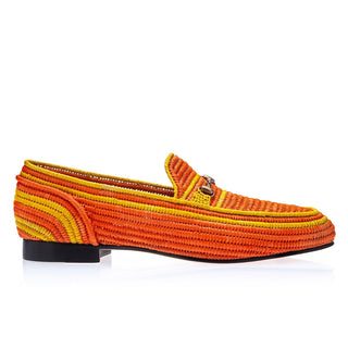 SUPERGLAMOUROUS Jadida Men's Shoes Orange Rafia Fabric Hosebit Loafers (SPGM1327)-AmbrogioShoes