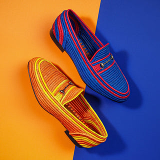 SUPERGLAMOUROUS Jadida Men's Shoes Royal Blue Rafia Fabric Hosebit Loafers (SPGM1328)-AmbrogioShoes