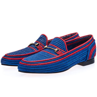 SUPERGLAMOUROUS Jadida Men's Shoes Royal Blue Rafia Fabric Hosebit Loafers (SPGM1328)-AmbrogioShoes