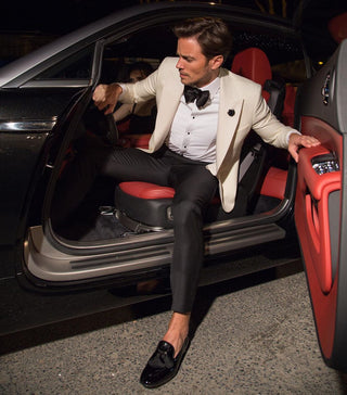 SUPERGLAMOUROUS Louis Men's Shoes Black Silk Patent Leather Tassel Slipper Formal Loafers (SPGM1134)-AmbrogioShoes