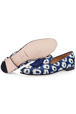 SUPERGLAMOUROUS Louis Rivareno Navy & Cream Jacquard Canvas Tassels Loafers (SPGM1003)