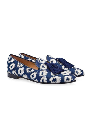 SUPERGLAMOUROUS Louis Rivareno Navy & Cream Jacquard Canvas Tassels Loafers (SPGM1003)