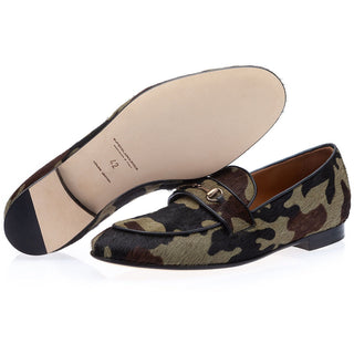 SUPERGLAMOUROUS Morris Men's Shoes Green Camouflage Pony Slip-on Horsebit Loafers (SPGM1311)-AmbrogioShoes