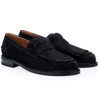 SUPERGLAMOUROUS Norfolk Softy Men's Shoes Black Calf-Skin Leather Suide Penny Loafers (SPGM1175)-AmbrogioShoes