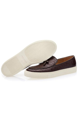 SUPERGLAMOUROUS Tangerine 1 Mississippi Cocoa Caiman Crocodile Slip-on Sneakers (SPGM1100)-AmbrogioShoes
