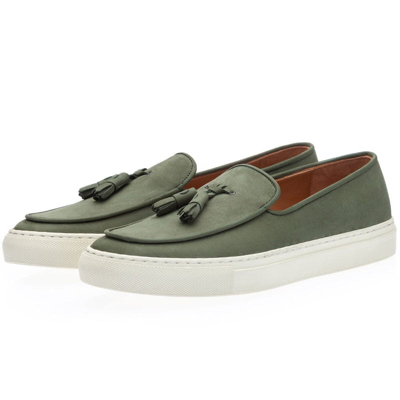 SUPERGLAMOUROUS Tangerine 2 Men's Shoes Sage Green Nabuk Leather Slip-On Skate Sneakers (SPGM1303)-AmbrogioShoes