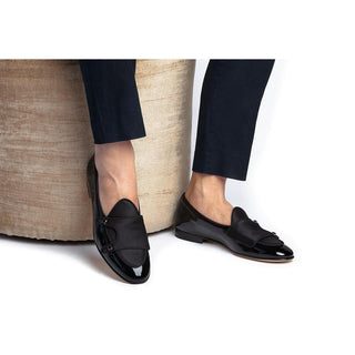 SUPERGLAMOUROUS Tangerine 7 Black Shiny Patent Leather Double Monk Belgian Loafers (SPGM1257)