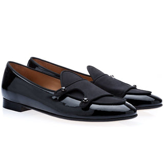 SUPERGLAMOUROUS Tangerine 7 Black Shiny Patent Leather Double Monk Belgian Loafers (SPGM1257)