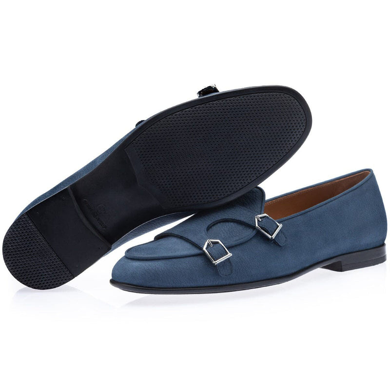 SUPERGLAMOUROUS Tangerine 7-R Oregon Men's Shoes Navy Grainy Nubuck Leather Belgian Loafers (SPGM1291)-AmbrogioShoes