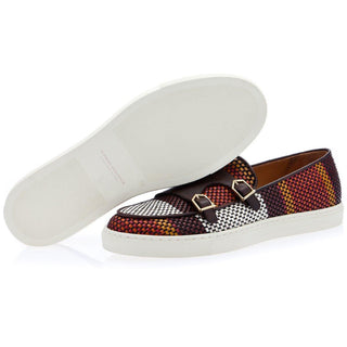 SUPERGLAMOUROUS Tangerine 7 Tetris Men's Shoes Hand-Loomed Leather Double Monk Sneaker (SPGM1341)-AmbrogioShoes