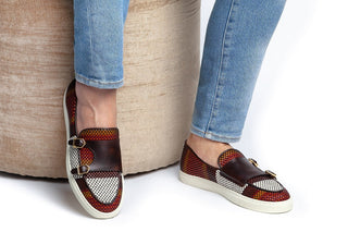 SUPERGLAMOUROUS Tangerine 7 Tetris Men's Shoes Hand-Loomed Leather Double Monk Sneaker (SPGM1341)-AmbrogioShoes