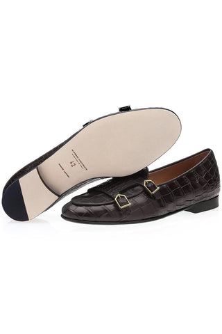 SUPERGLAMOUROUS Tangerine Crocodile Double Monk Belgian Loafer (SPGM1349)