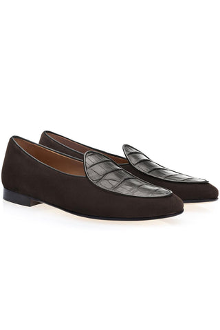 SUPERGLAMOUROUS Tangerine Crocosuede Crocodile / Suede Belgian Loafers (SPGM1337)