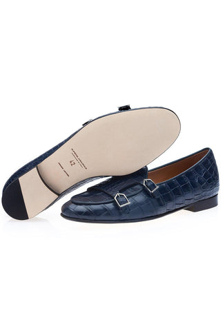 SUPERGLAMOUROUS Tangerine Exotic Crocodile Double Monk Belgian Loafer (SPGM1349)-AmbrogioShoes