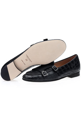 SUPERGLAMOUROUS Tangerine Exotic Crocodile Double Monk Belgian Loafer (SPGM1349)-AmbrogioShoes