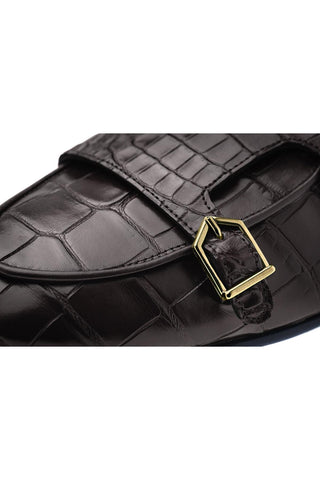 SUPERGLAMOUROUS Tangerine Exotic Crocodile Double Monk Belgian Loafer (SPGM1349)-AmbrogioShoes