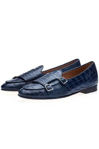 SUPERGLAMOUROUS Tangerine Exotic Crocodile Double Monk Belgian Loafer (SPGM1349)-AmbrogioShoes