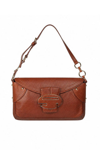 Sergio Rossi handbag Leather Chocolate Brown Baguette Bag (SR1107)-AmbrogioShoes