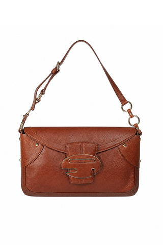 Sergio Rossi handbag Leather Chocolate Brown Baguette Bag (SR1107)-AmbrogioShoes