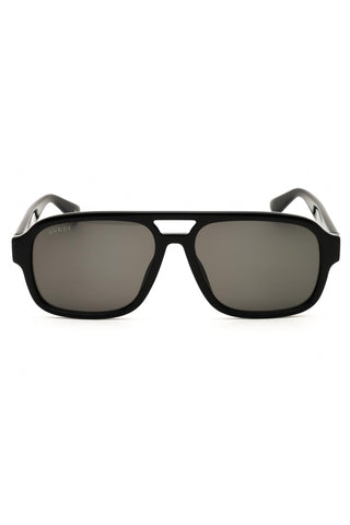 Gucci GG1342S men's rectangular black acetate sunglasses with a double bridge and grey lenses.
