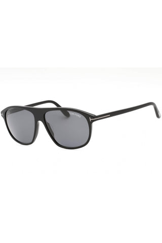 Tom Ford FT1027-N men's sunglasses featuring a sleek black rectangular acetate frame and dark grey lenses.
