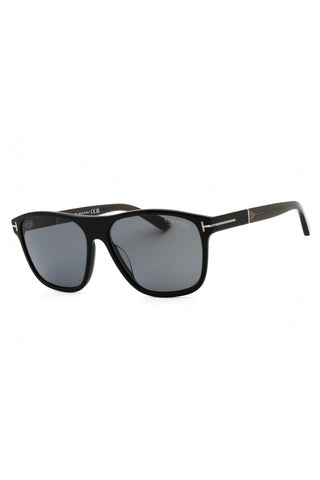 Tom Ford FT1081-N rectangular sunglasses featuring black acetate frames and signature gold T-logo accents.
