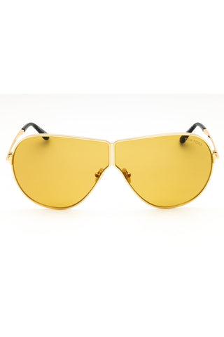 Tom Ford FT1158 unisex oversized sunglasses featuring a gold metal frame and yellow tinted lenses.