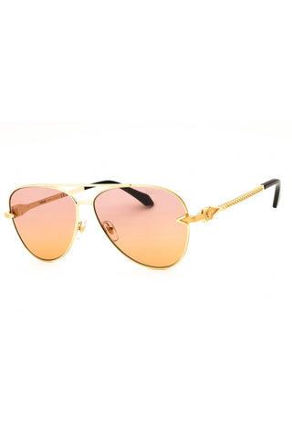 Versace 0VE2283 gold metal aviator sunglasses with pink-to-orange gradient lenses and signature Medusa temple detailing.