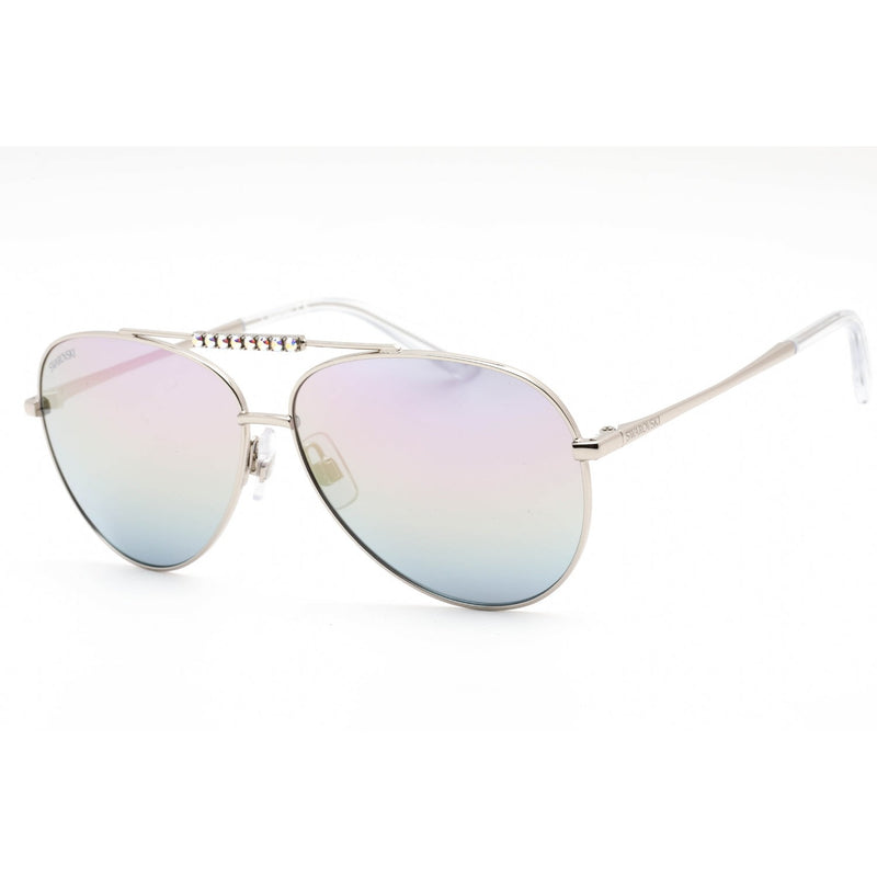 Swarovski SK0308 Sunglasses Shiny Palladium Silver / Green Purple Mirror Women's-AmbrogioShoes