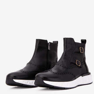 The Stealth Wingtip Buckle Black Leather Men Boot-AmbrogioShoes