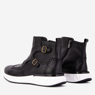 The Stealth Wingtip Buckle Black Leather Men Boot-AmbrogioShoes