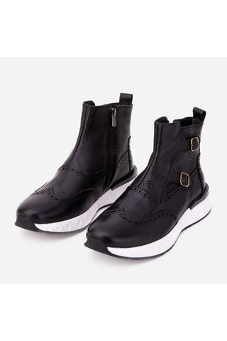 The Stealth Wingtip Buckle Black Leather Men Boot-AmbrogioShoes