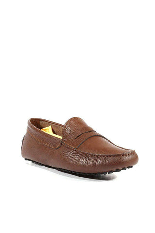 Tods Men's Designer Shoes Gommini Driving Textured leather Loafers Brown (TDM22)-AmbrogioShoes