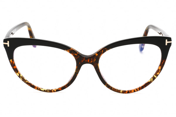 Tom Ford FT5674-B Eyeglasses Shiny Black/Vintage Leopard / Clear Blue-light blo-AmbrogioShoes