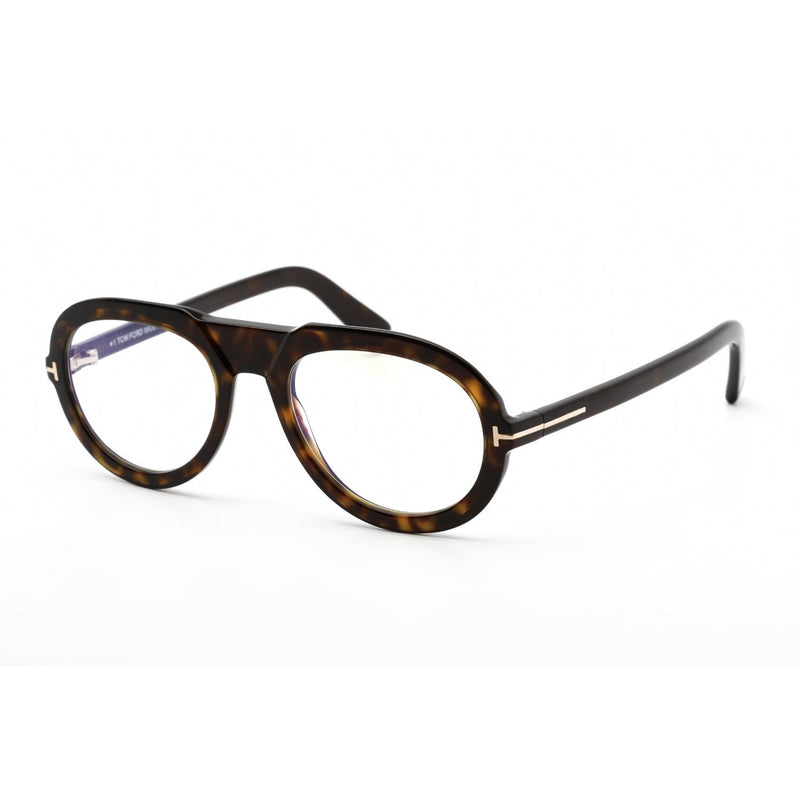 Tom Ford FT5756-B Eyeglasses Dark Havana / Clear / Blue Block Lens Men's-AmbrogioShoes