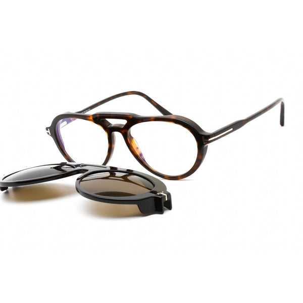 Tom Ford FT5760-B Eyeglasses Dark Havana / Blue Block Lens Women's-AmbrogioShoes