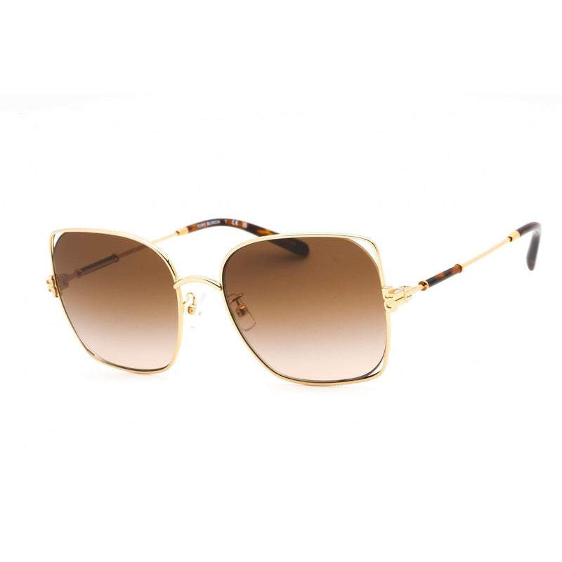 Tory Burch 0TY6097 Sunglasses Gold /Light Brown Gradient Dark Brown Women's-AmbrogioShoes