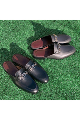 Valentino 19700/M Gray Leather Slipper Mules (VAL1001)-AmbrogioShoes