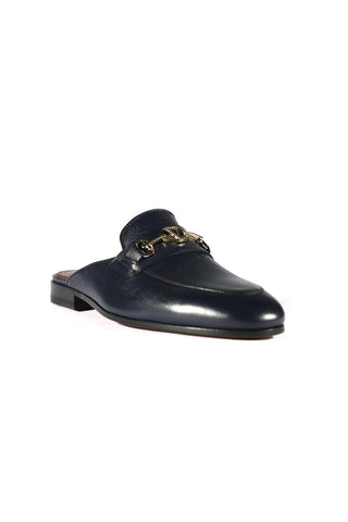 Valentino 19700/M Navy Blue Leather Slipper Mules (VAL1002)