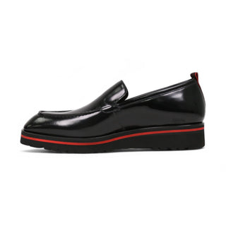 Valentino Deacon 19521 Men's Shoes Polished Calf-Skin Leather Slip-On Black Loafers (VAL1008)-AmbrogioShoes
