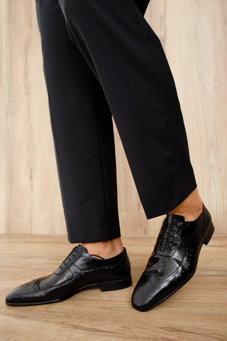 Vinci Alabama Embossed Leather Oxford - Black-AmbrogioShoes